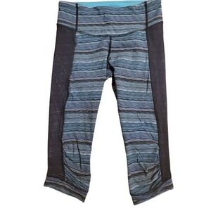 Lululemon Stop‎ At Nothing Crop Stripe Mesh Blue Black Leggings Size 6